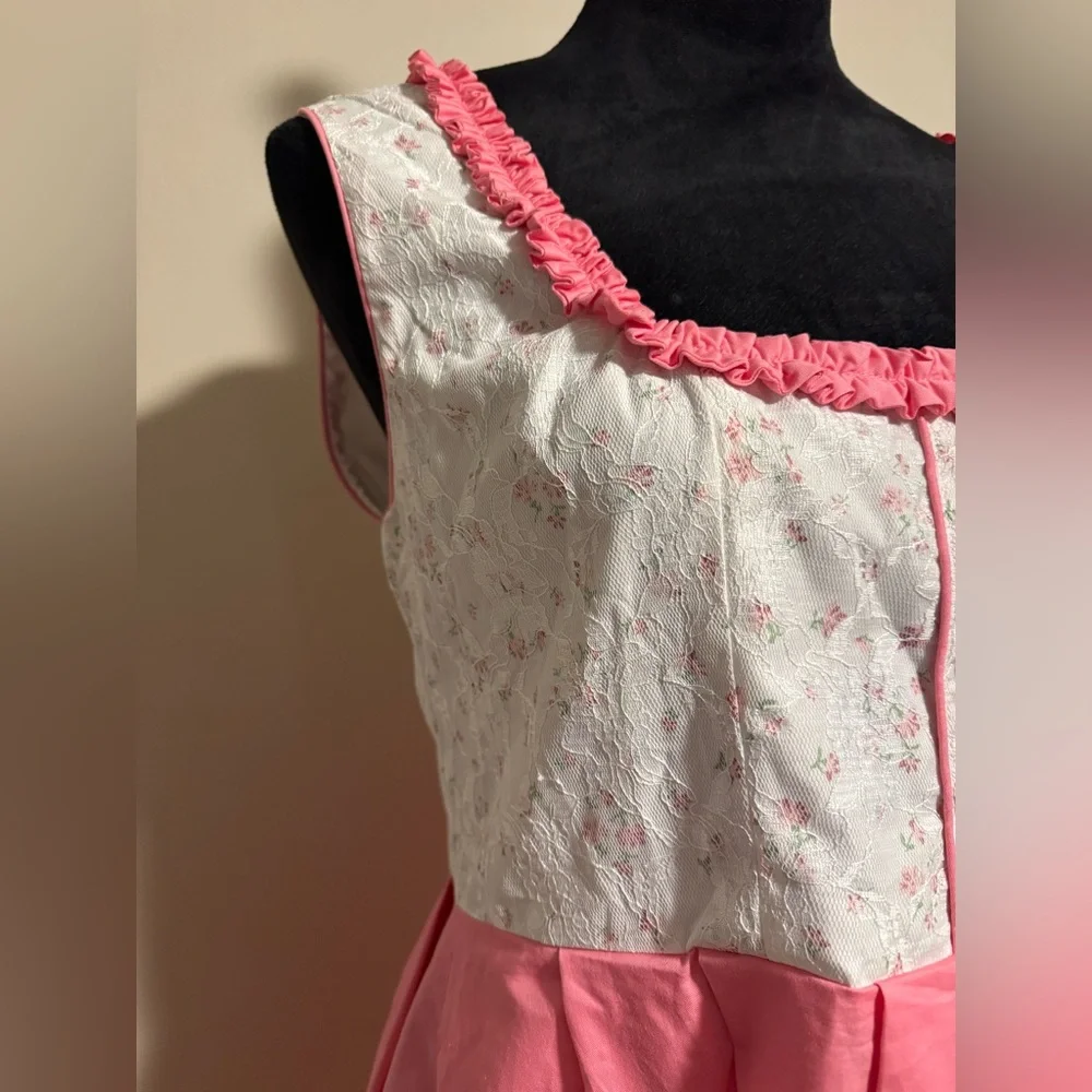 NWT Scarlet Darkness Pink and White Square Neckline Floral Dress size large - Picture 3 of 12